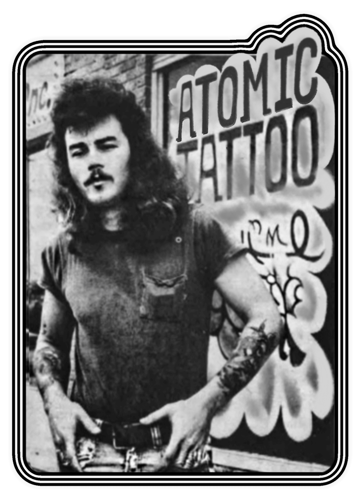 Vintage photo of Larry Edwards at Atomic Tattoo in Austin, Texas